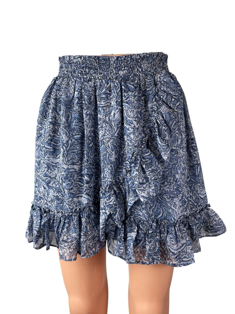 NEW Aqua Women's Blue Floral Sheer Ruffled High Rise Mini A-Line Skort Skirt XL